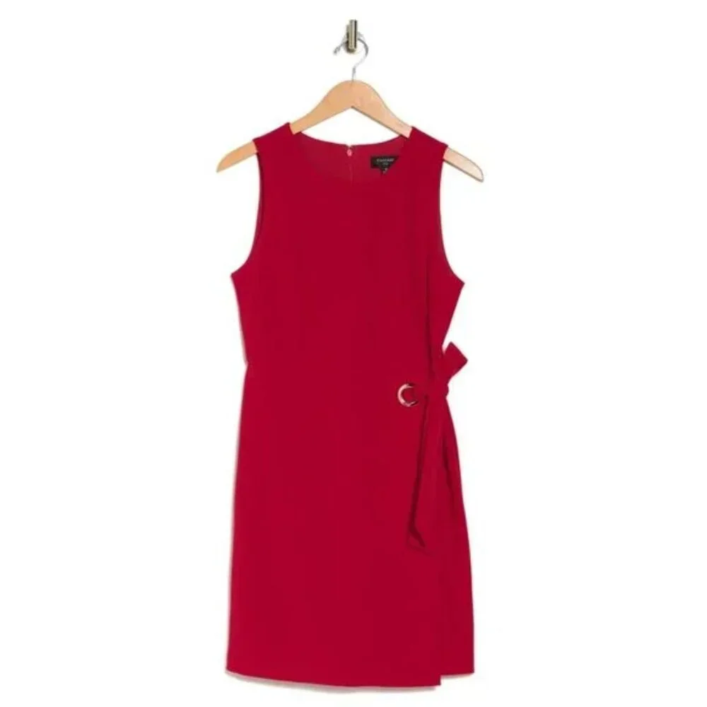 TAHARI ASL Red Stretch Crepe A-Line Grommet Side Tie Dress Sz: 8 - Picture 3 of 13